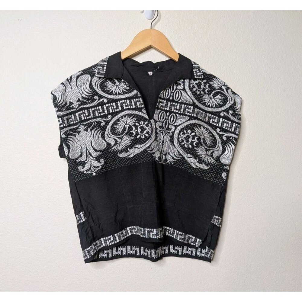 Vintage 50s Shirt Floral Embroidered Cotton S/M Guatemalan Huipil Aztec B7